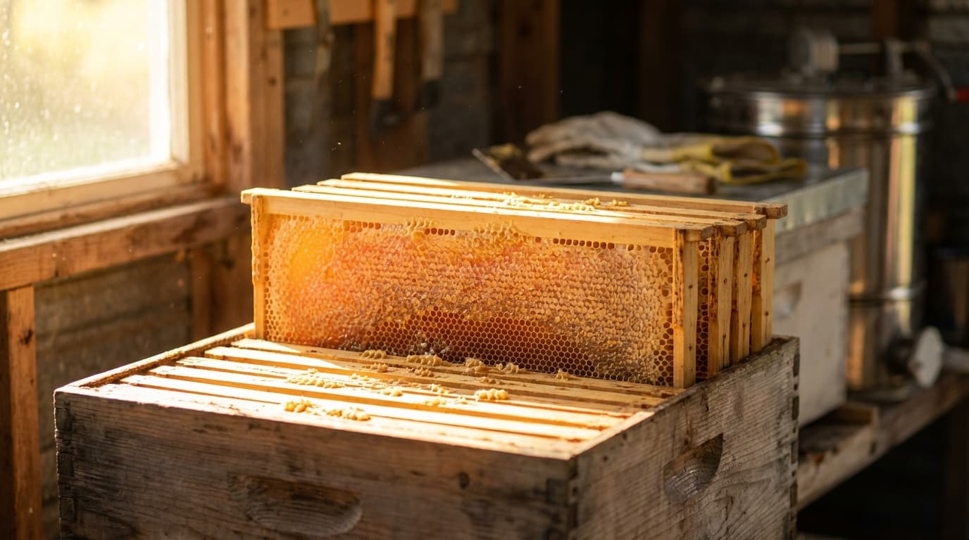 Verdeckelte Honigwaben in goldenem Licht
