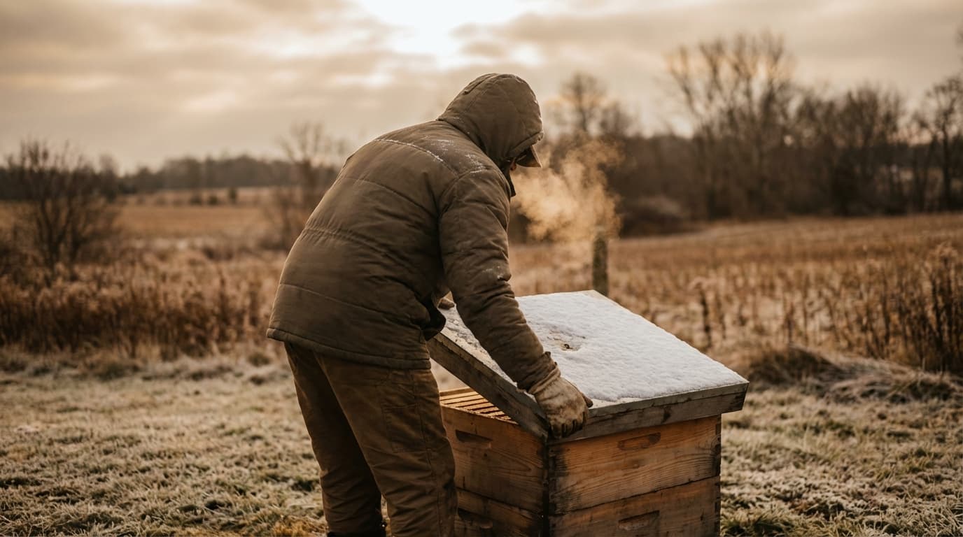 Gewichtskontrolle einer Bienenbeute im Winter