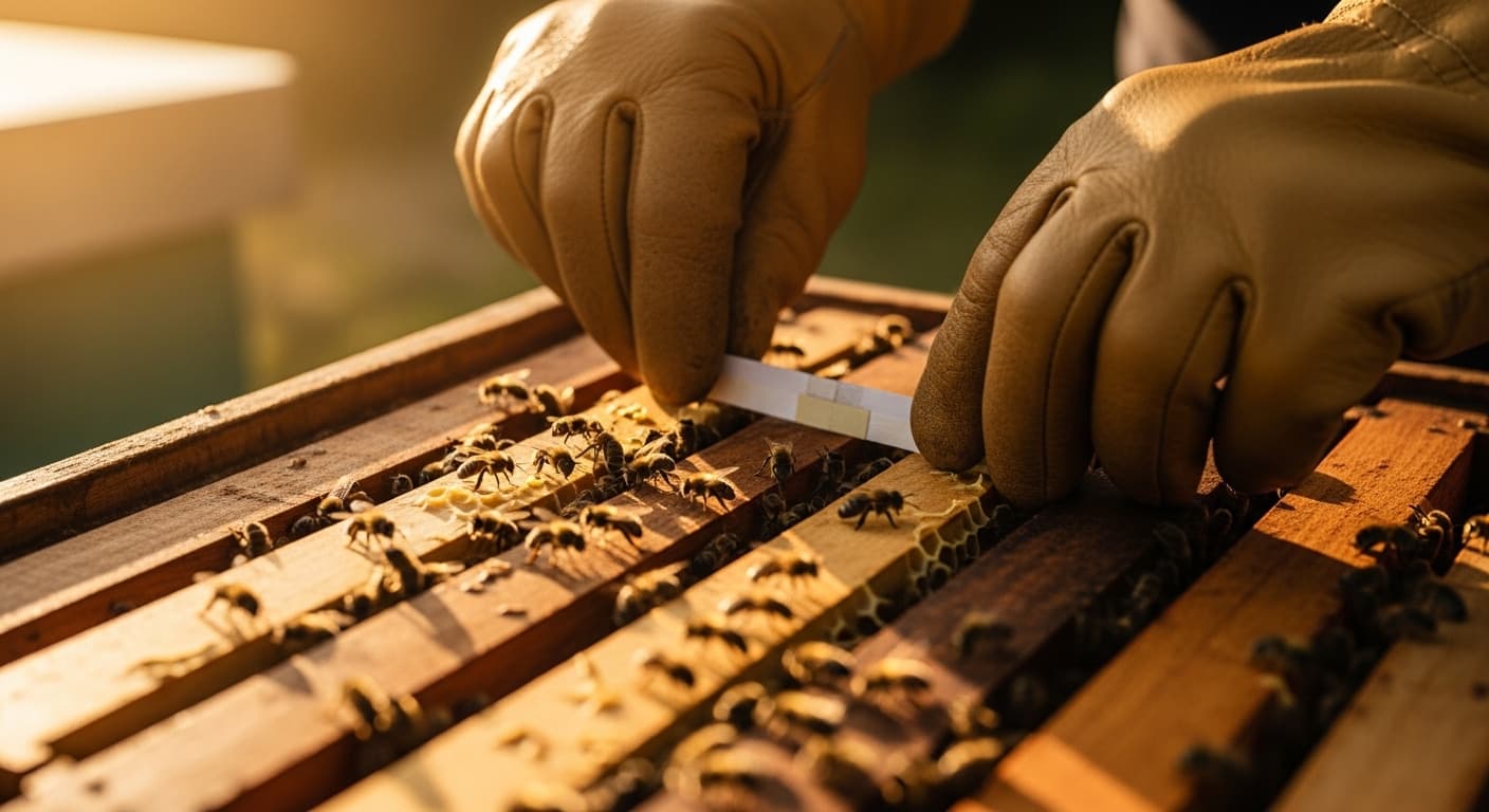Hände halten eine Brutwabe korrekt vertikal