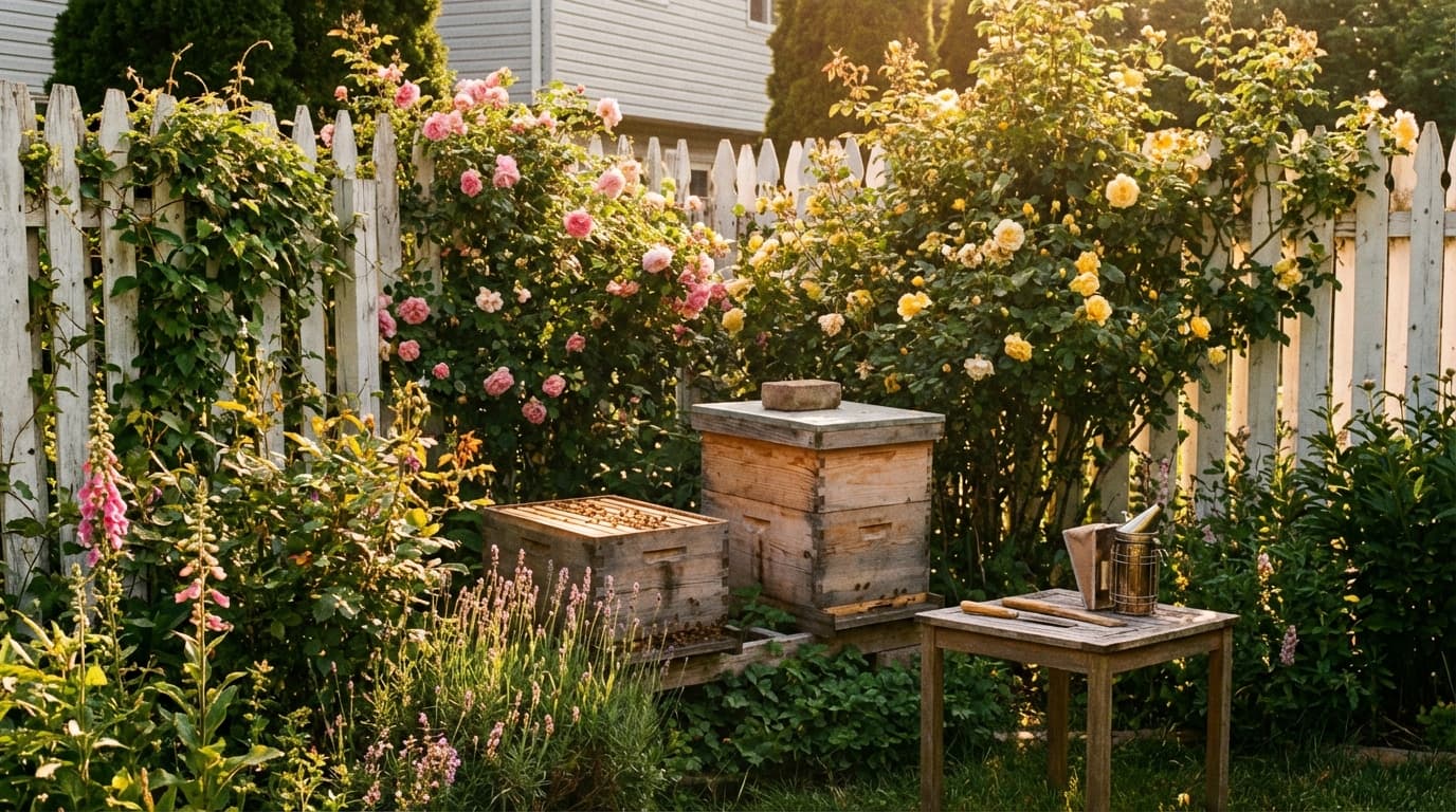 Bienenvoelker in einem gepflegten Garten