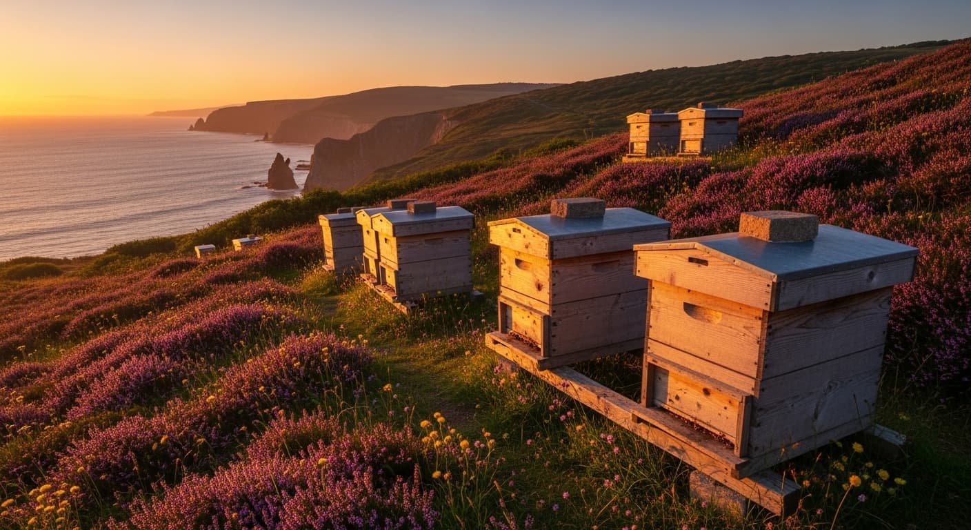 Moderner Bienenstand mit mehreren Beuten