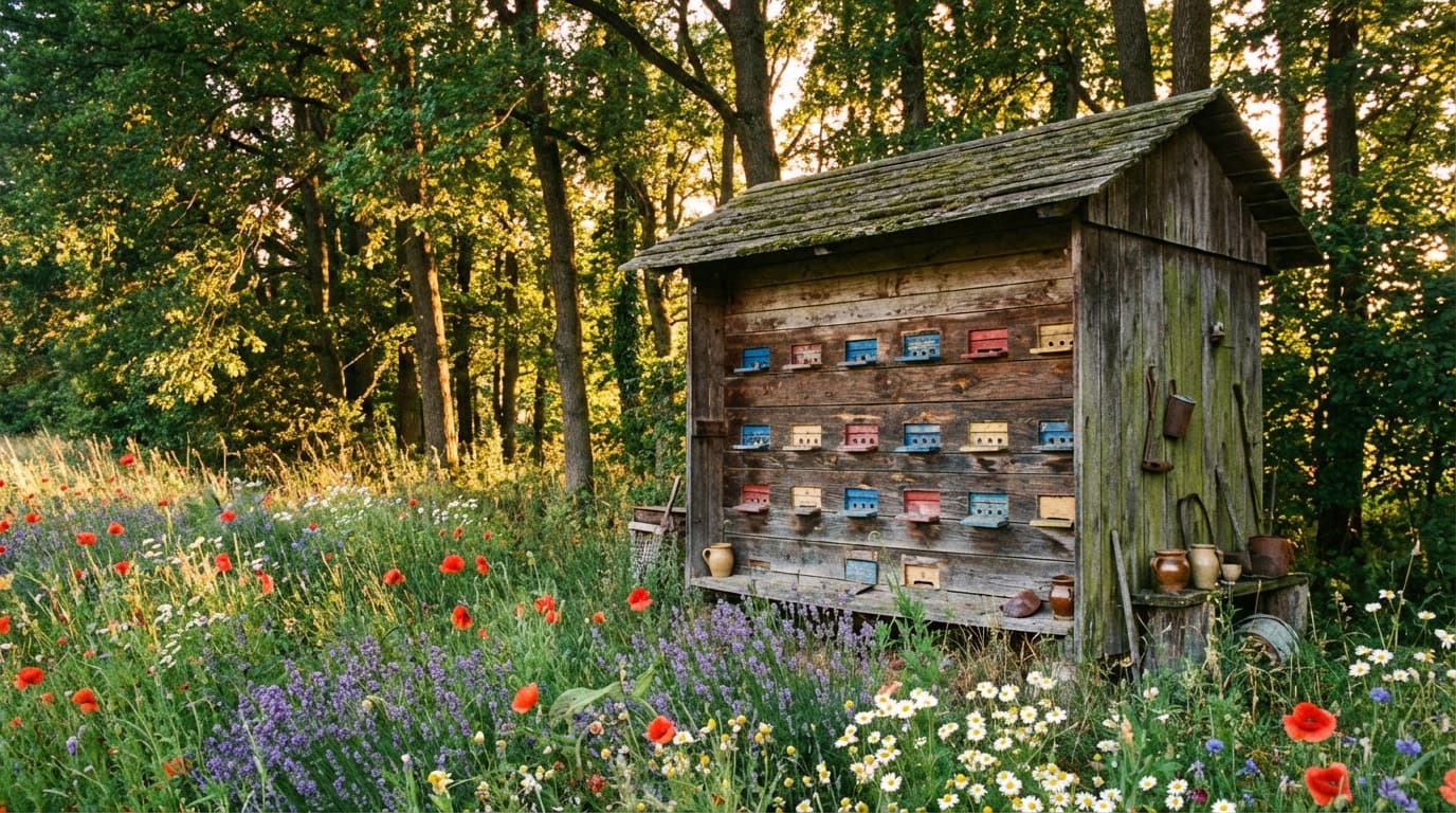 Traditionelles europäisches Bienenhaus aus Holz