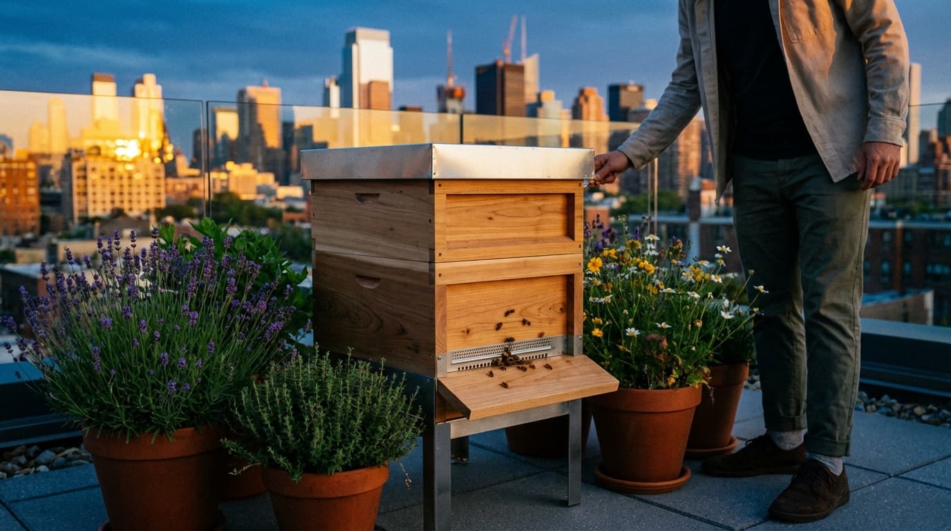 Bienenstöcke auf einem Stadtdach