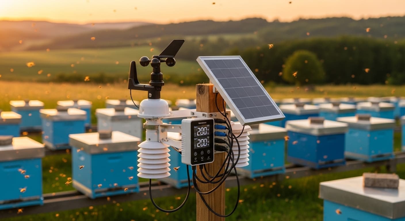 IoT-Station mit Solarpanel am Bienenstand