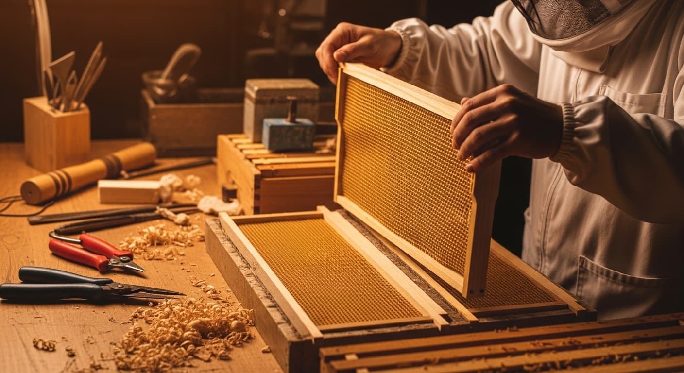 Nahaufnahme einer Stockwaage unter einem Bienenstock