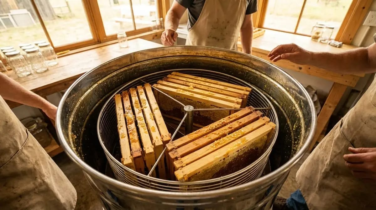 Honey being drained from an extractor