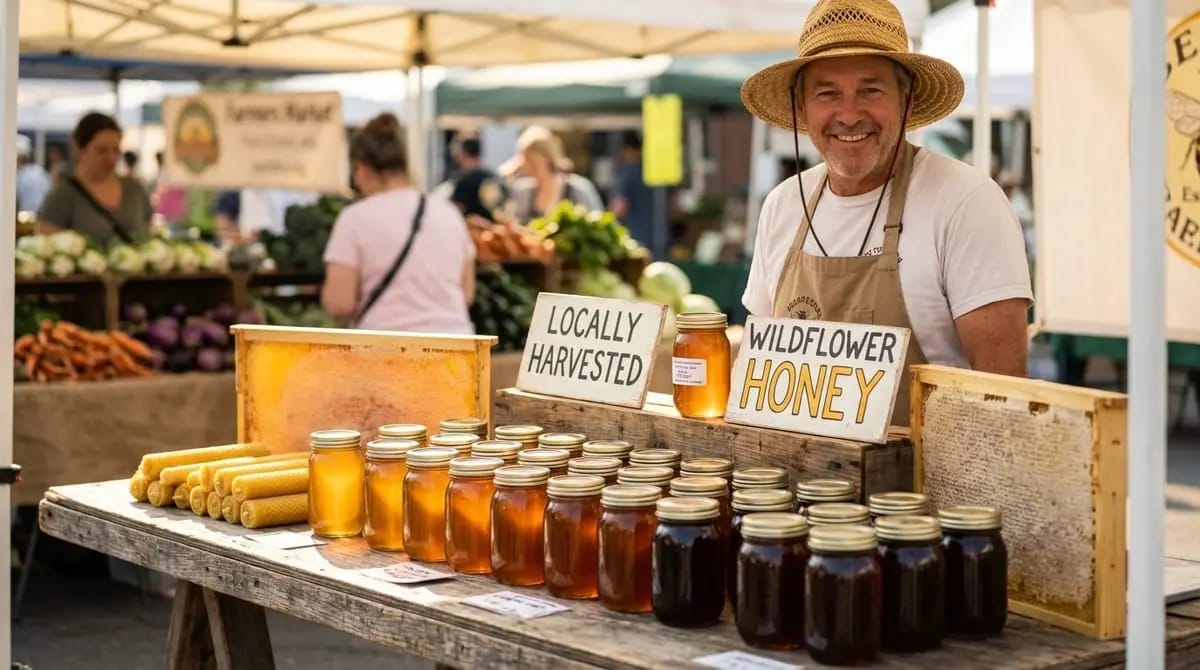 Belebter Bauernmarkt mit regionalen Produkten und persönlicher Beratung
