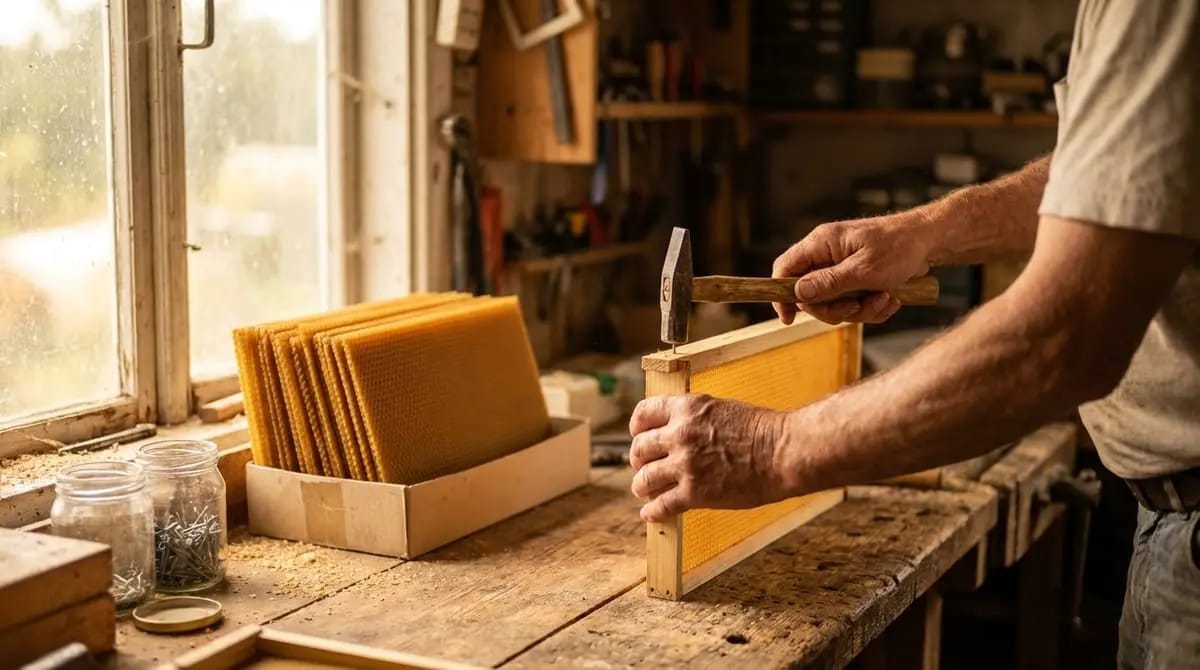 Workshop with beekeeping equipment