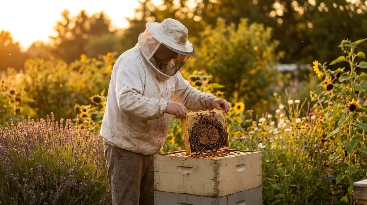 Nahaufnahme einer Wabeninspektion bei der Schwarmkontrolle