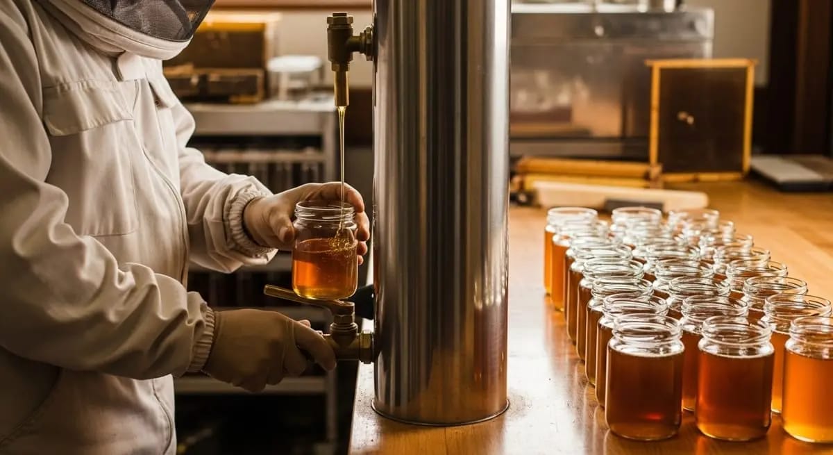 Imker schreibt Notizen am Bienenstand