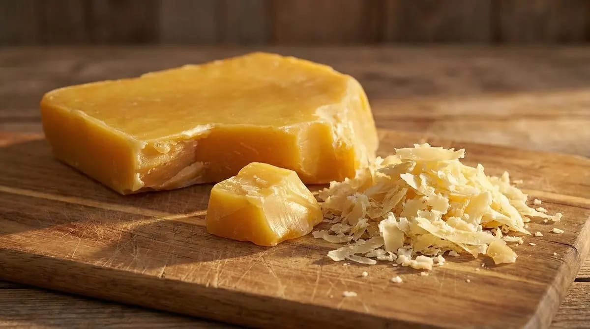 Golden beeswax block from cappings wax