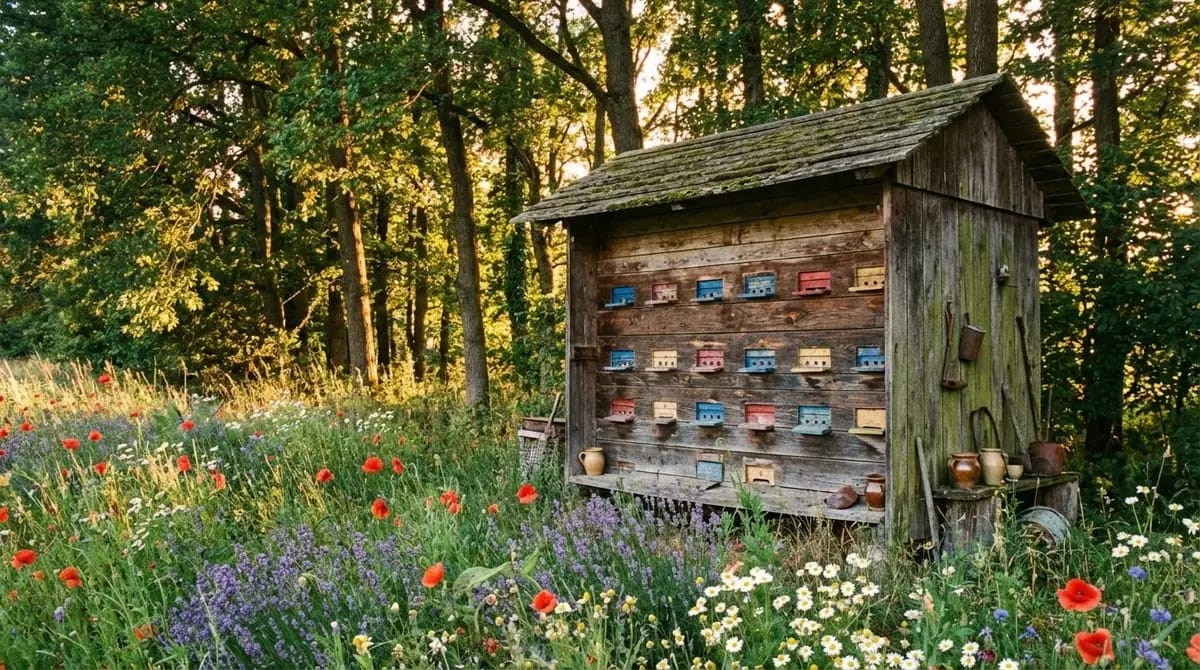 Traditional European wooden bee house
