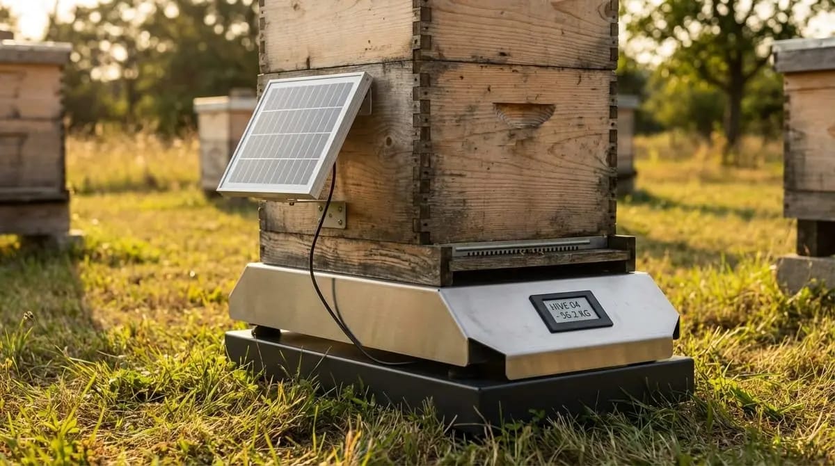 Digital hive scale on a beehive