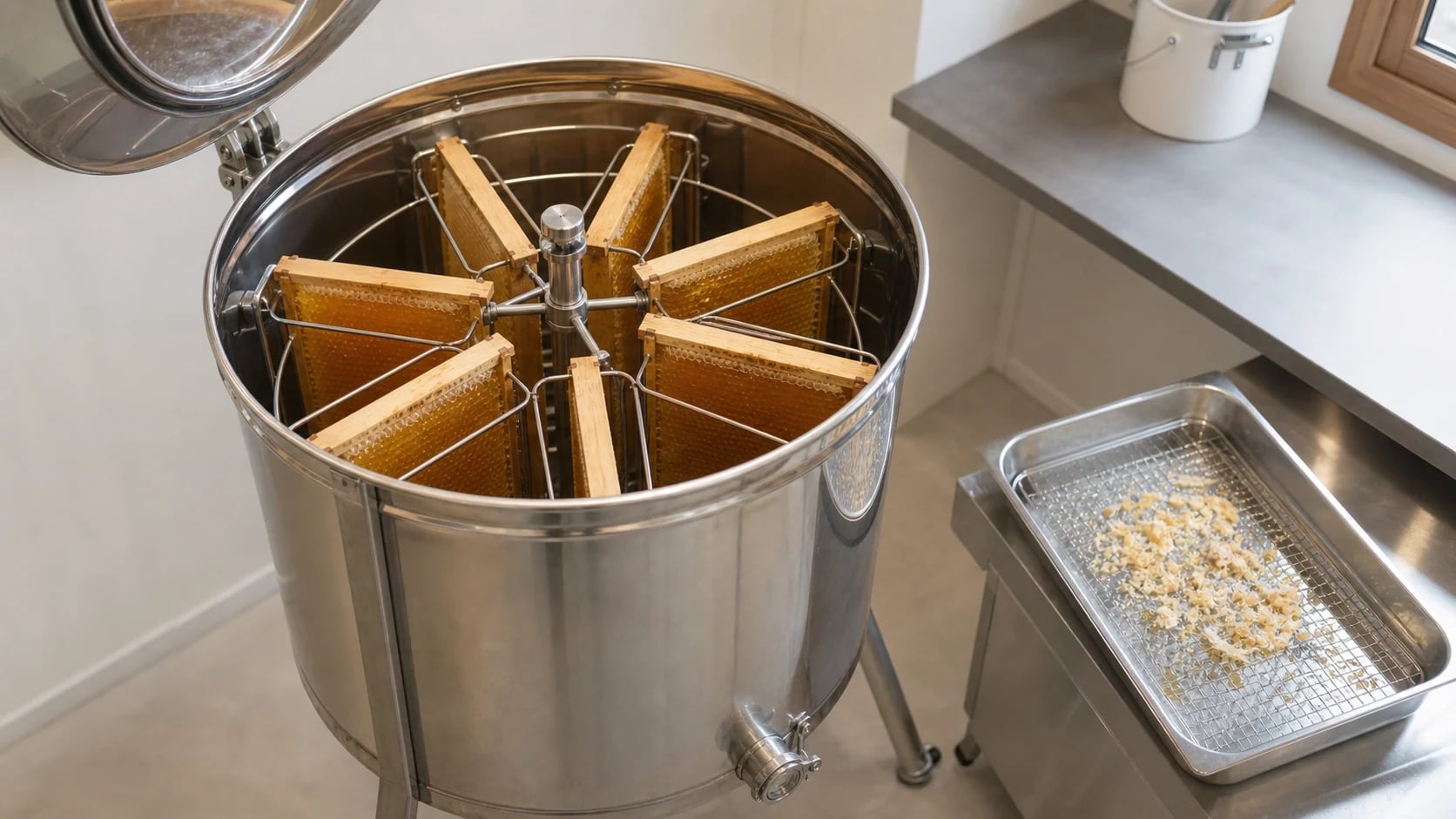Goldener Honig wird aus einer Honigwabe geerntet