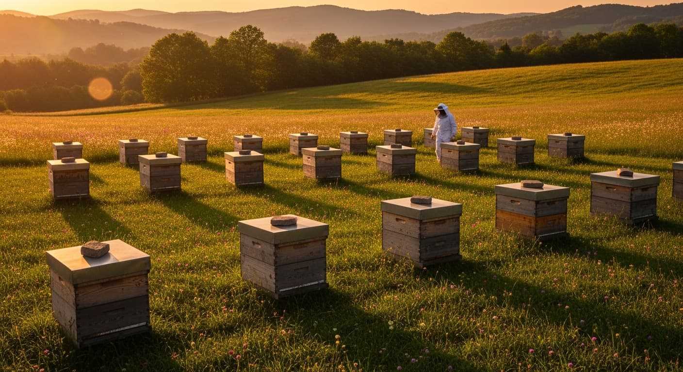 Bienenstand in idyllischer Landschaft