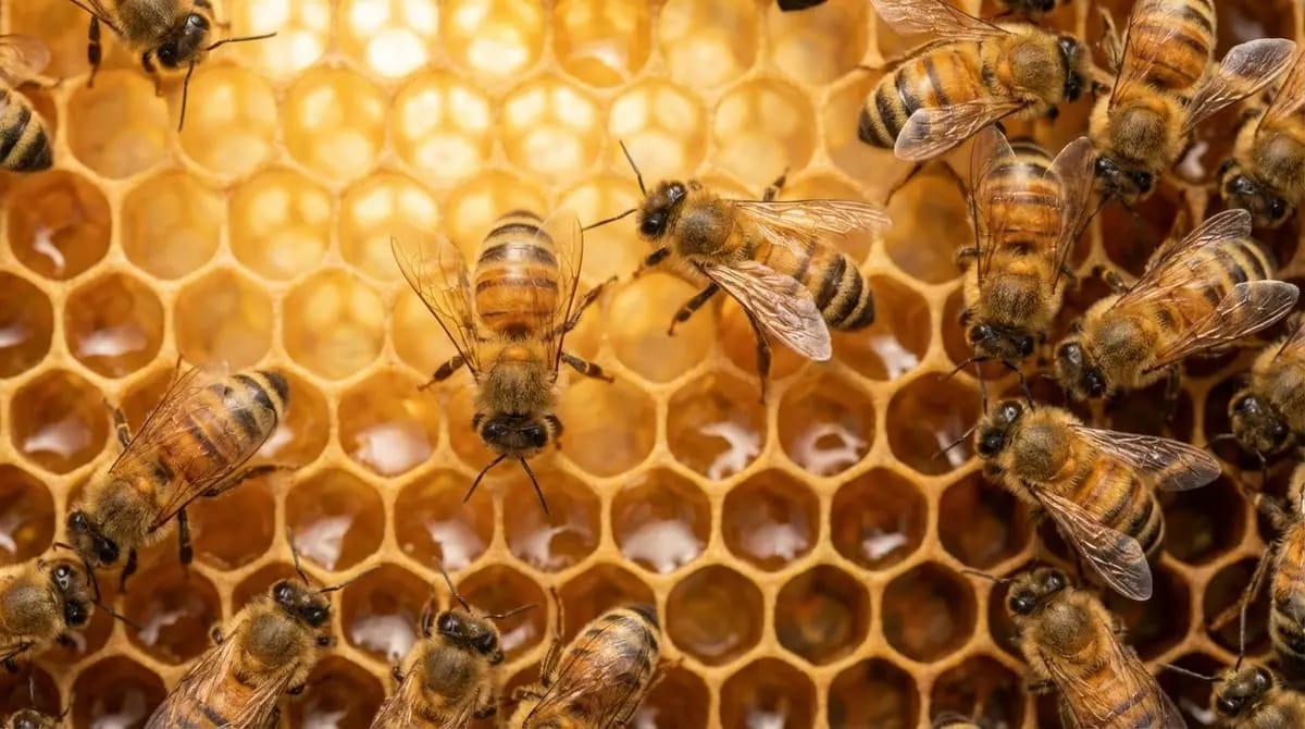 Bees performing the waggle dance on the comb