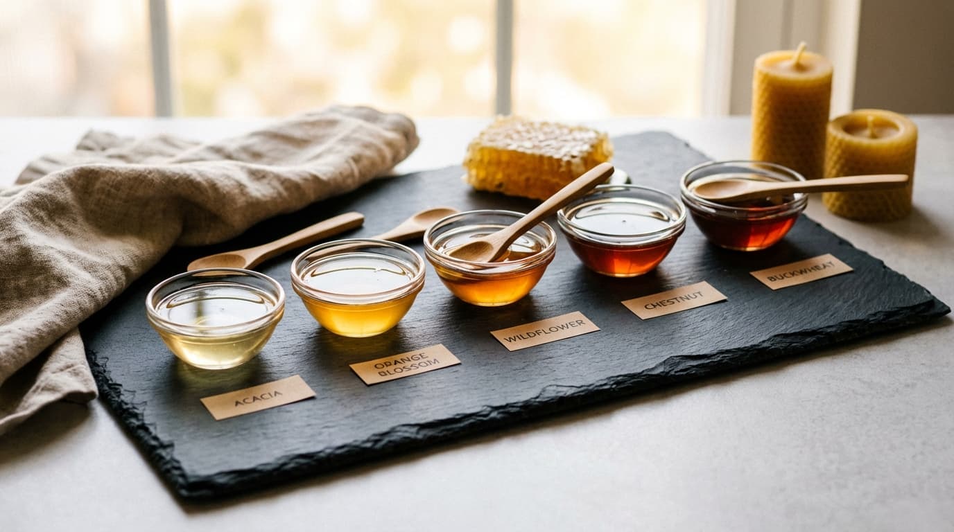 Honigverkostung mit verschiedenen Sorten bei einer Veranstaltung