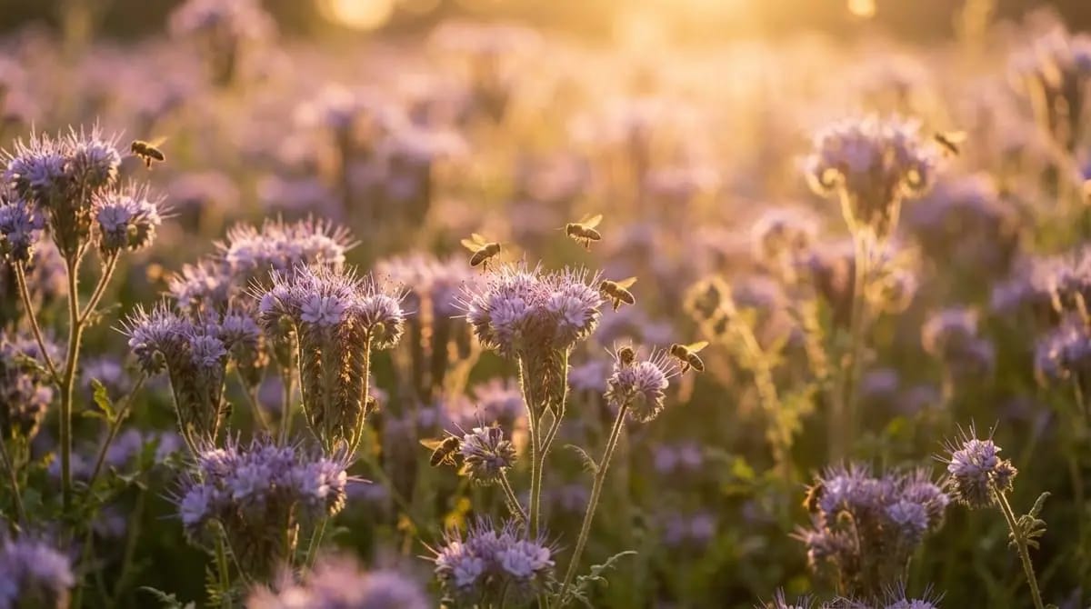 Purple phacelia field in full bloom