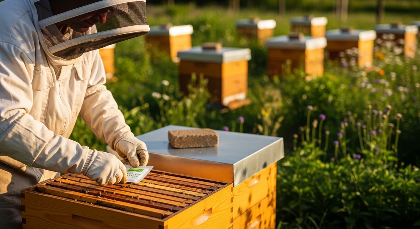 Bunte Bienenbeuten im Abendlicht